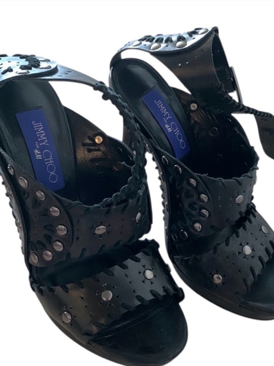 Jimmy Choo Black Studded Leather Stiletto Sandals - Picture 4 of 6